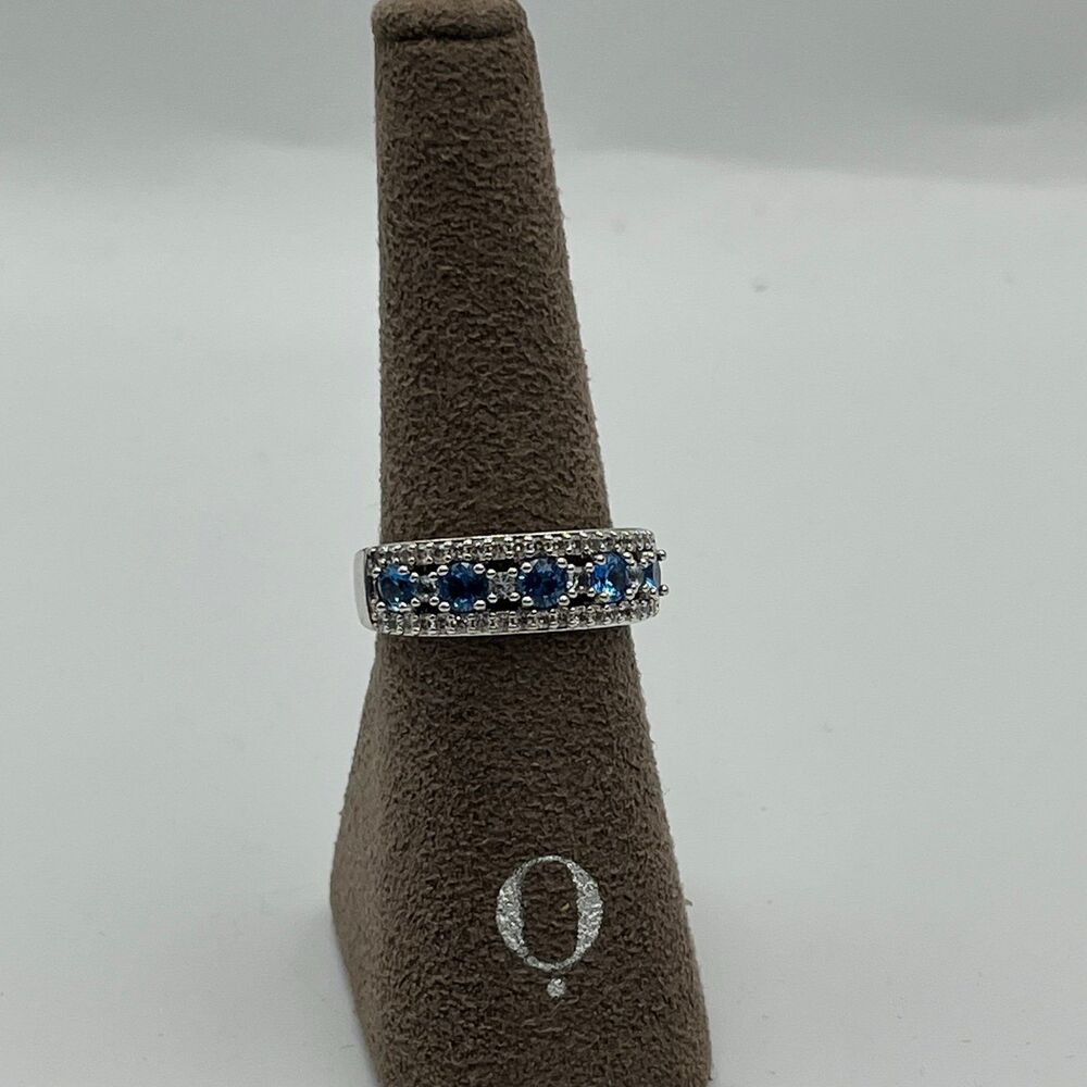 Bomb party blue glass silver tone band Ring